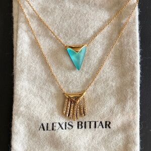 Alexis Bittar Gold Necklace with Teal and Crystal Accents